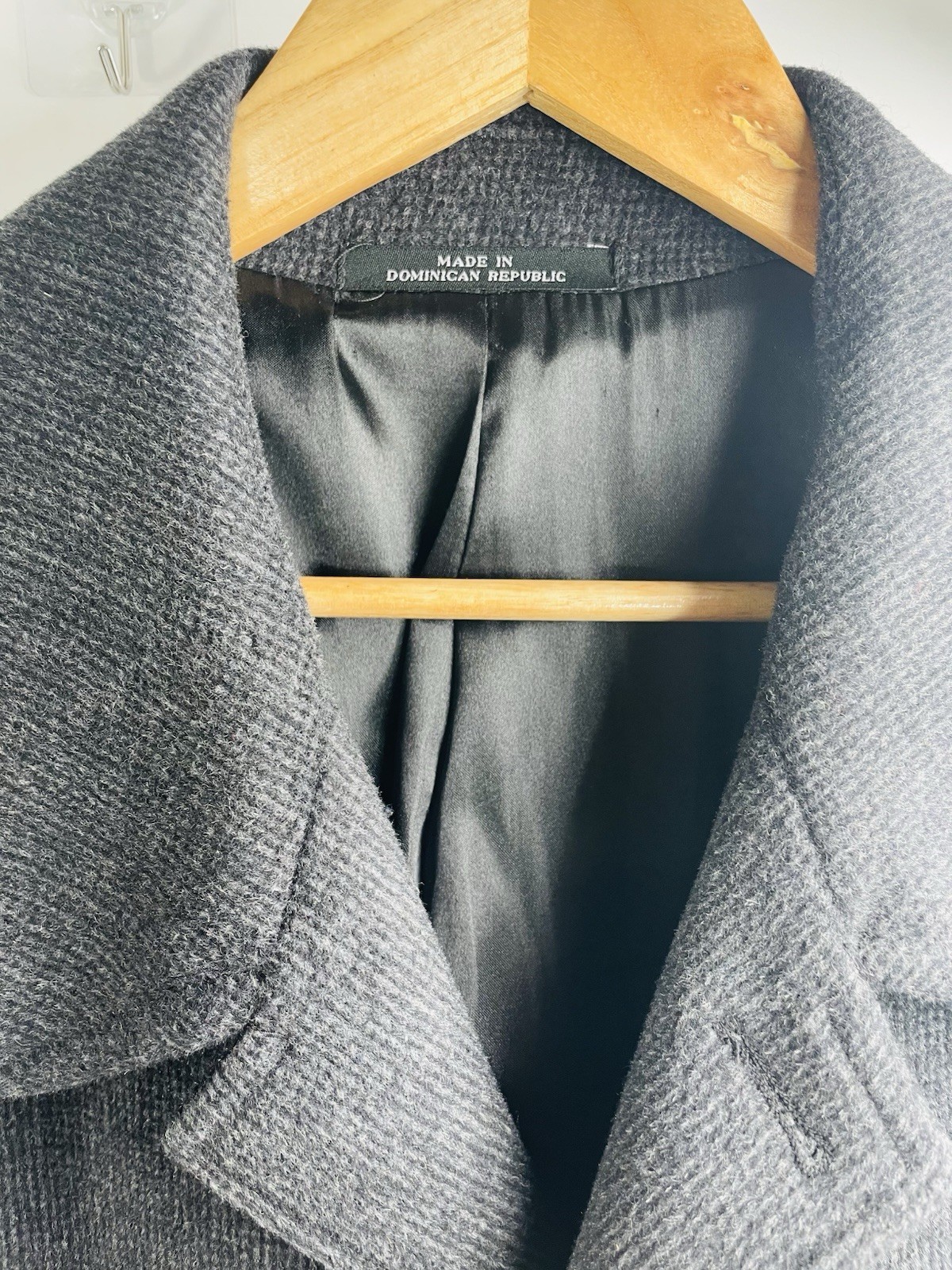 London Fog Mens Wool Coat 44L Trench Coat Dark Grey Double Breasted USA