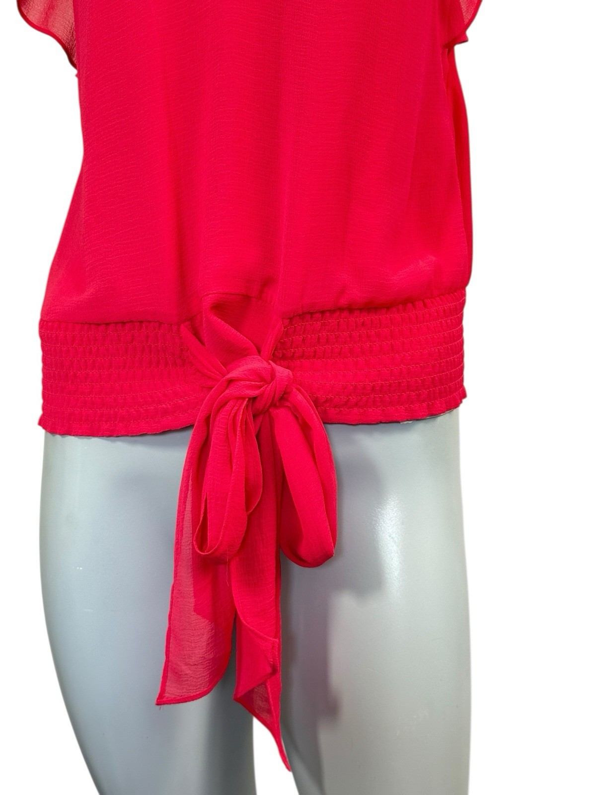 S Ramy Brook New York Red Meredith Blouse Short Flutter Sleeve V Neck Waist Tie