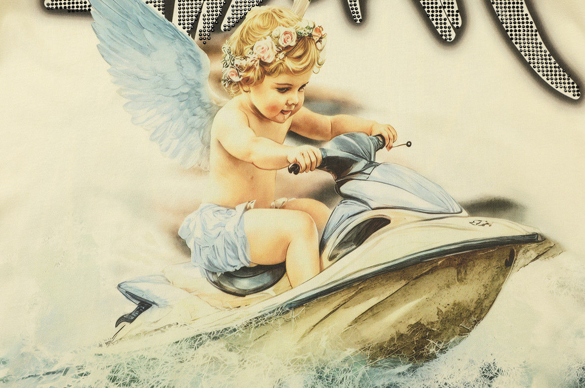 NEW Mixed Emotion Cream “Jetski” Rhinestone Tee Streetwear Graphic Cotton