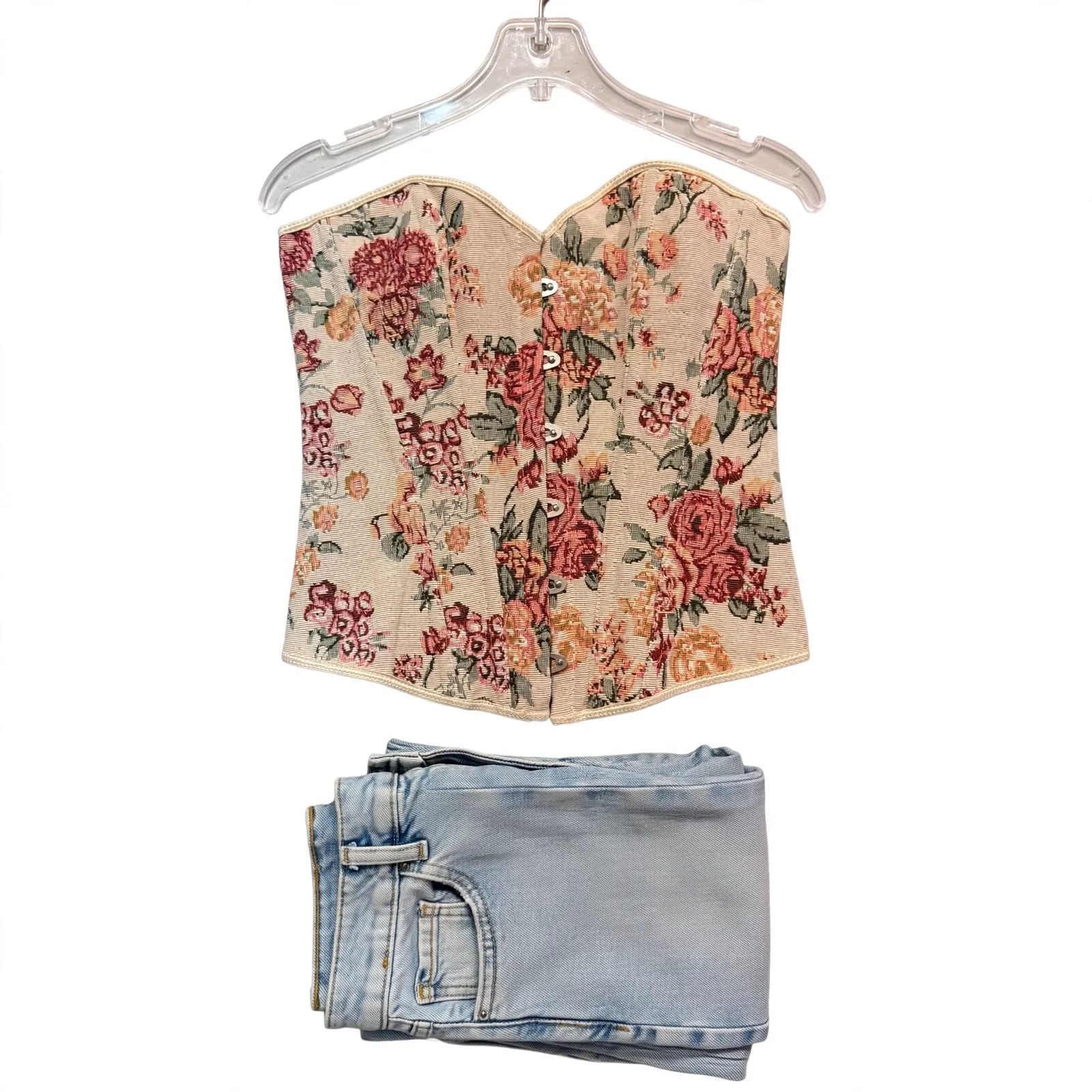 SHEIN Soleia Floral Jacquard Lace-Up Corset Top