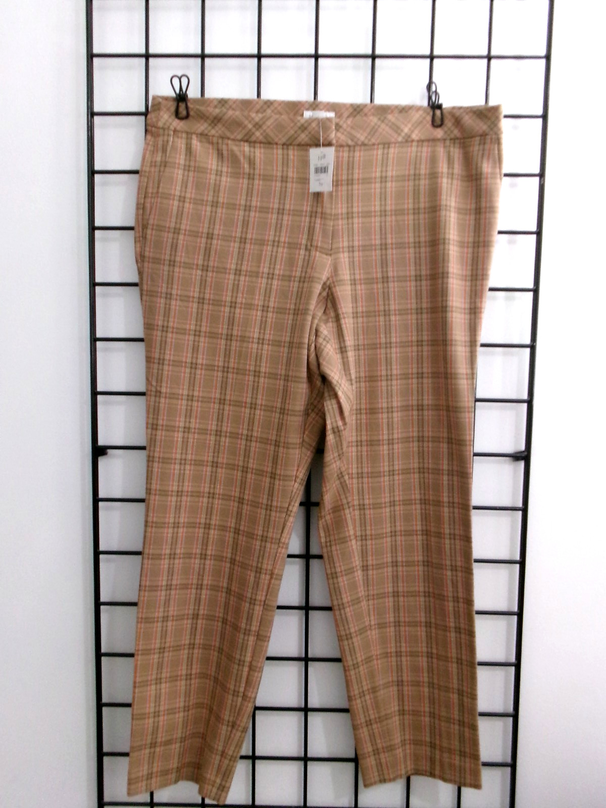 “NEW” J. JILL 🌸SIZE 16==BEIGE BROWN ORANGE PLAID / BI STRETCH / CROPPED PANTS