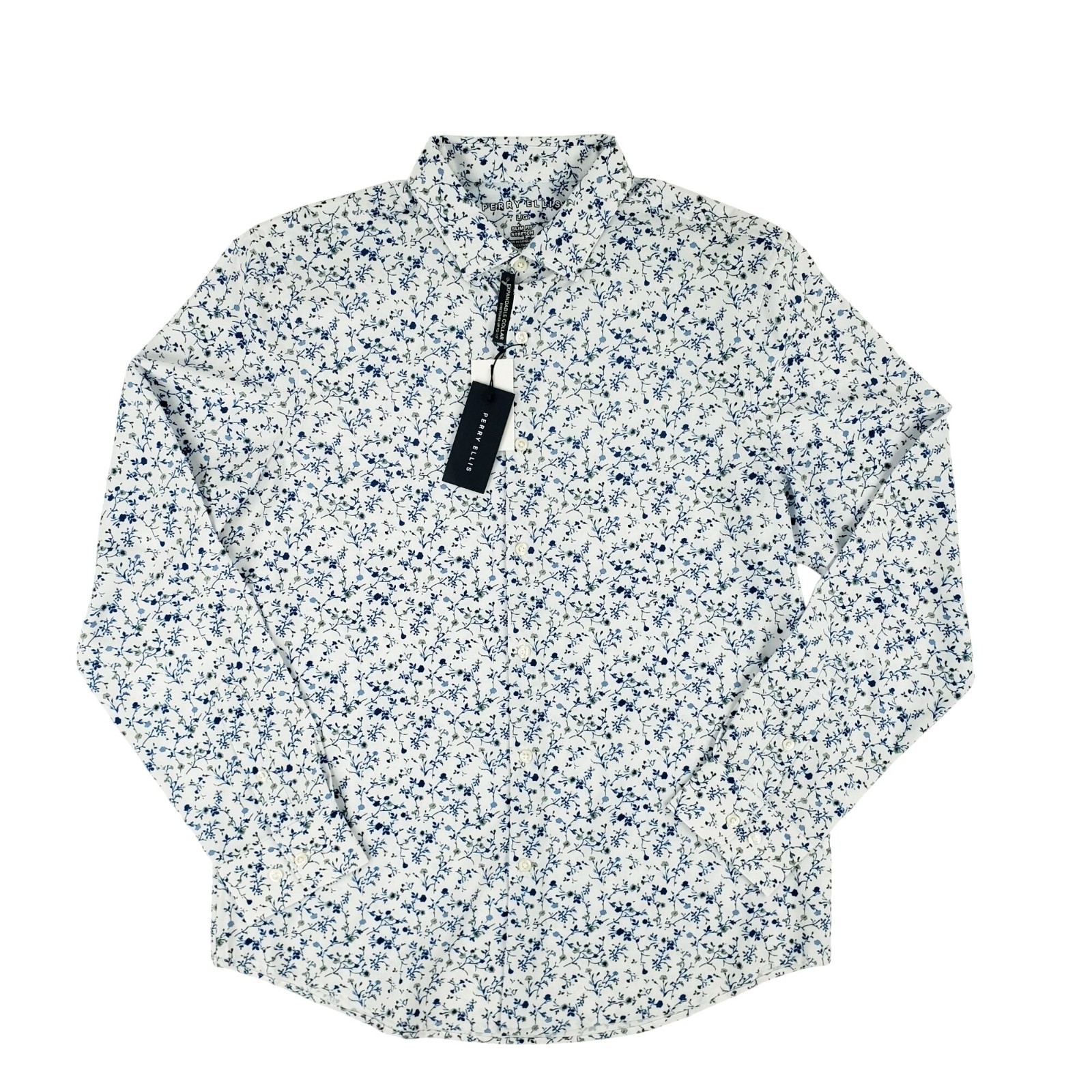 NEW Perry Ellis Shirt Men Large Long Sleeve Floral Slim Fit Stretch MSRP $89.50