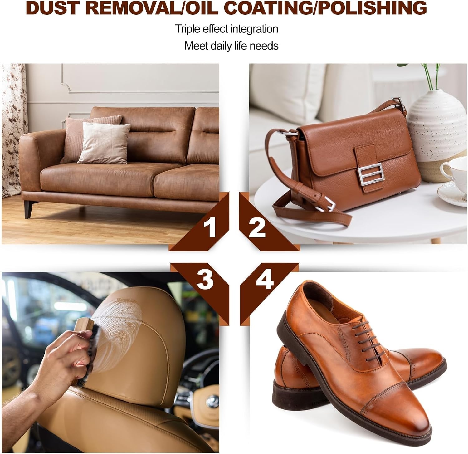 4-Piece Horsehair Shoe Brush Set: Professional Leather Care, Shine & Polish Kit
