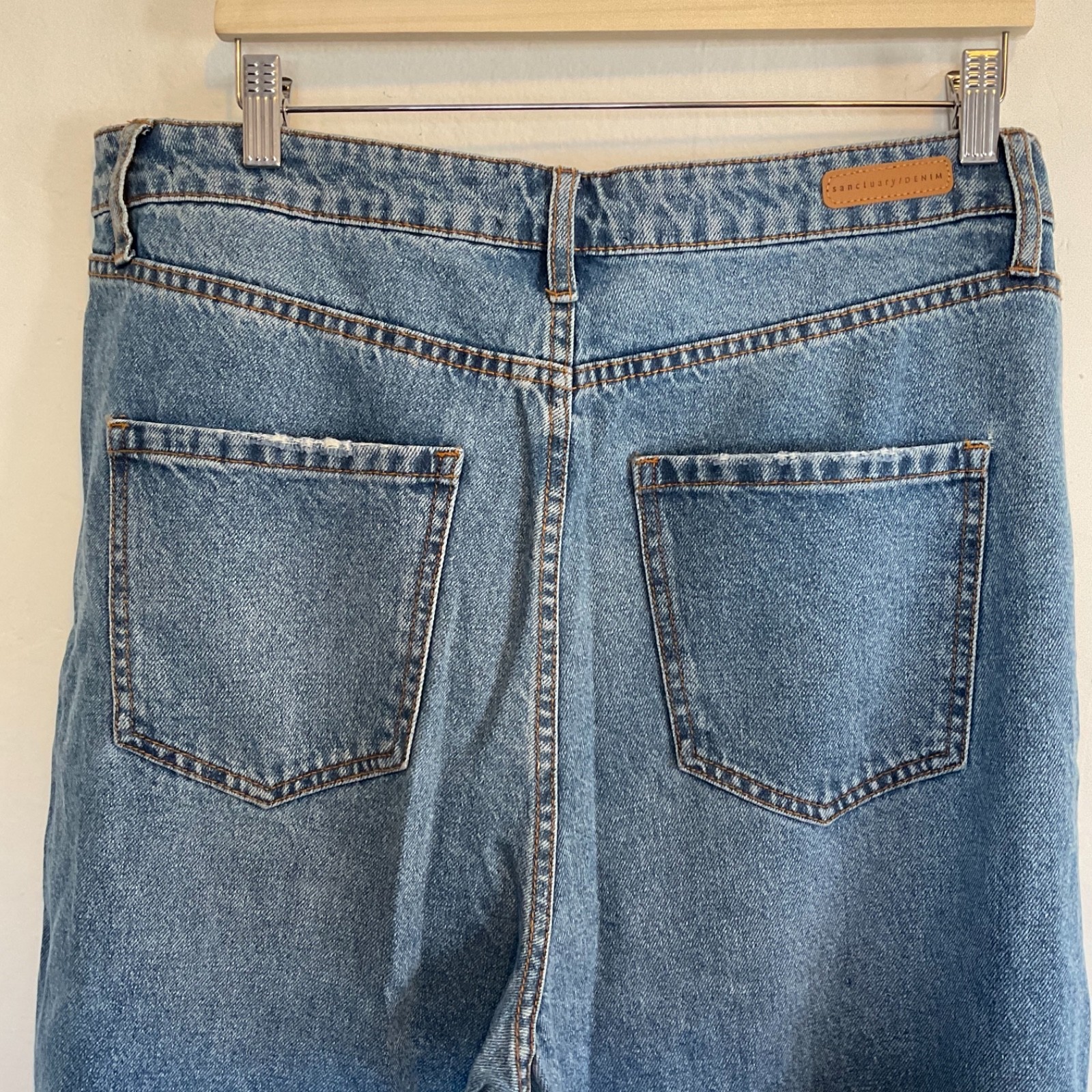 Sanctuary Flashback Wide Leg Jeans Super Distressed Ripped Grunge Raw Hem 34 W