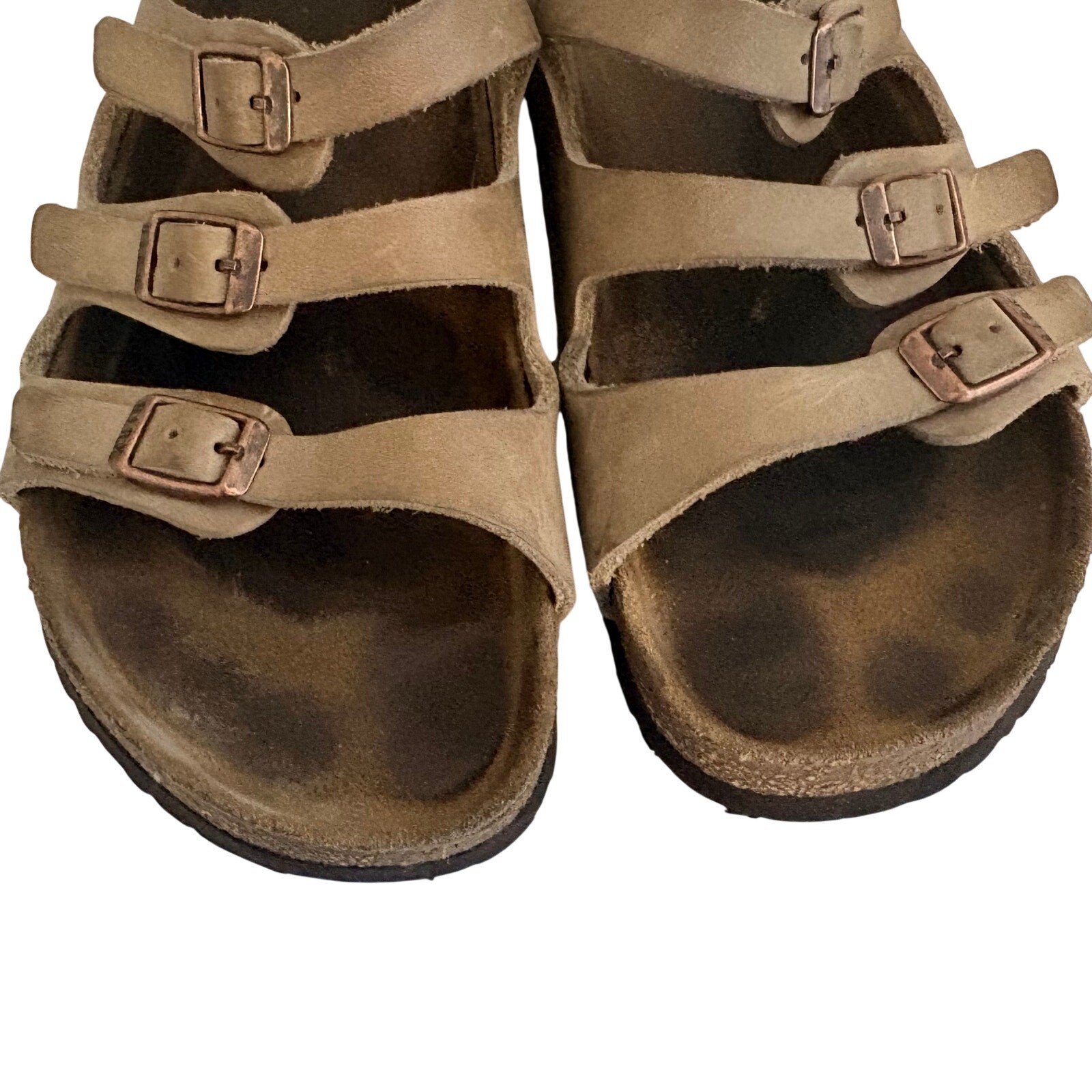 Birkenstock Florida Light Brown Suede Triple Strap Sandals Slides Preppy 39