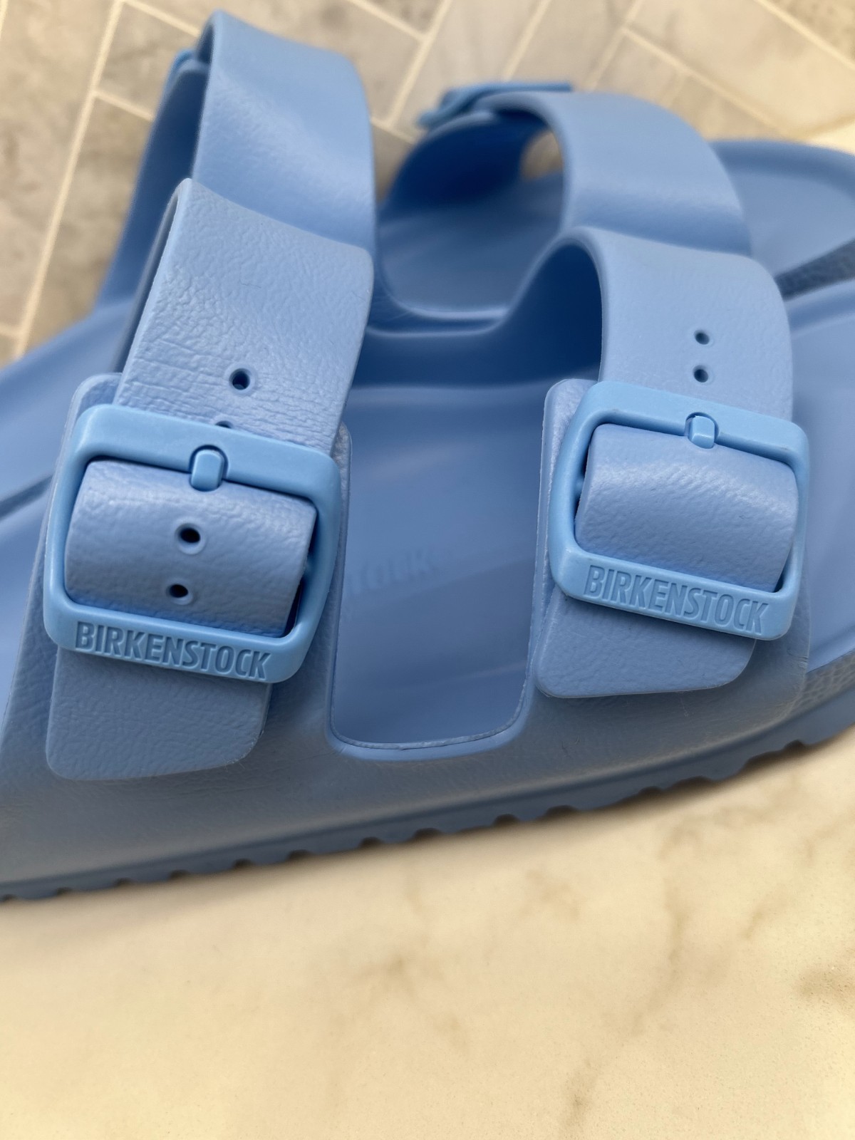 Birkenstock Arizona Essentials EVA Sandals Womens 10 41 Sky Blue Slip On Slides