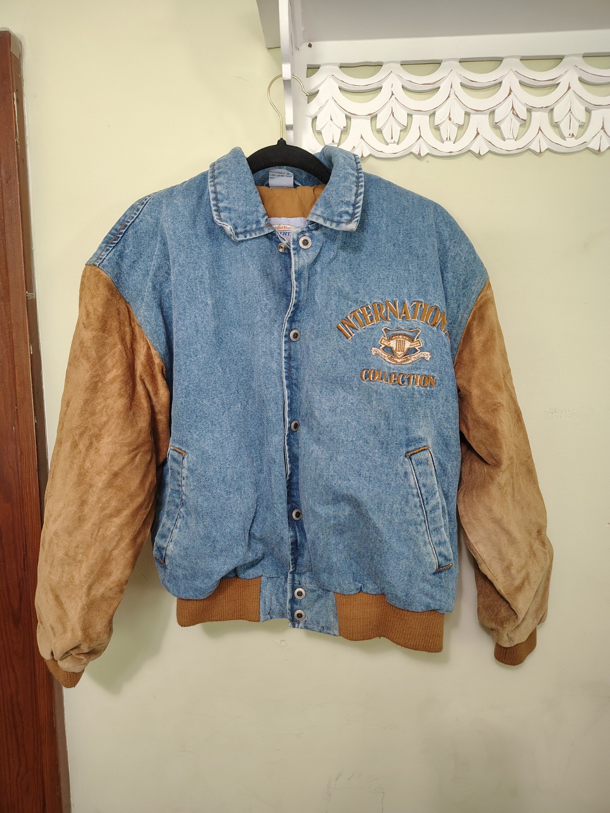 IOU Legendary Denim International Collection Vintage Jean Jacket Leather Trim Sm