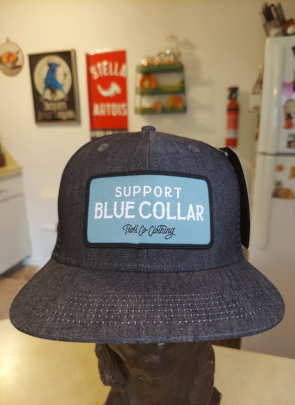 Support Blue Collar Troll Co Mesh Snapback Trucker Ball Cap Patch NWT