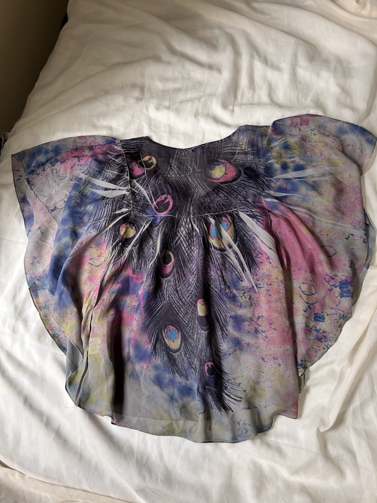 Bongo VTG Poncho Kaftan Medium Peacock Multicolor Grey Blouse Top Y2K Vintage