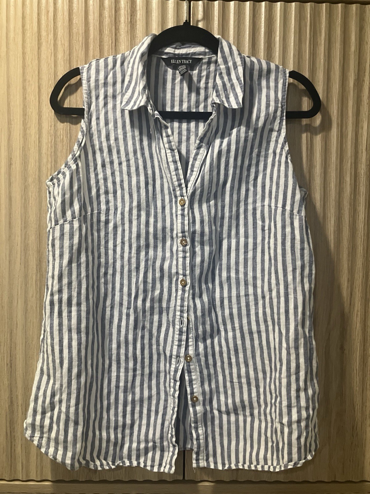 Women’s 100% Linen White & Blue Striped Top (L)