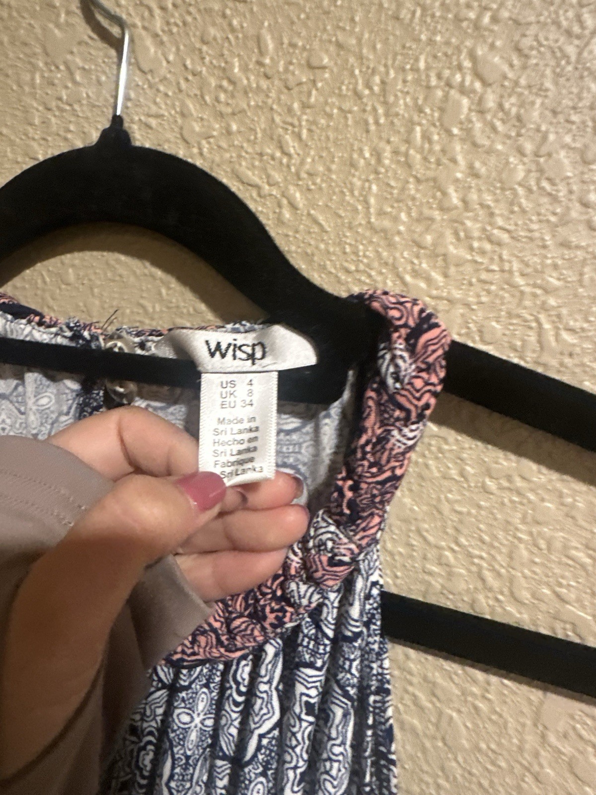 Wisp Blue Pink White Geometric Halter Sleeveless Maxi Dress Rayon Size 4