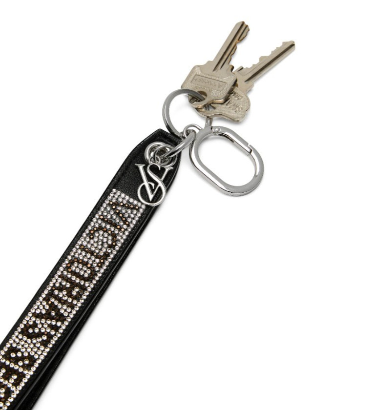 VICTORIA’S SECRET Slim Rhinestone Shine Sparkle Wristlet Keychain in Black Logo