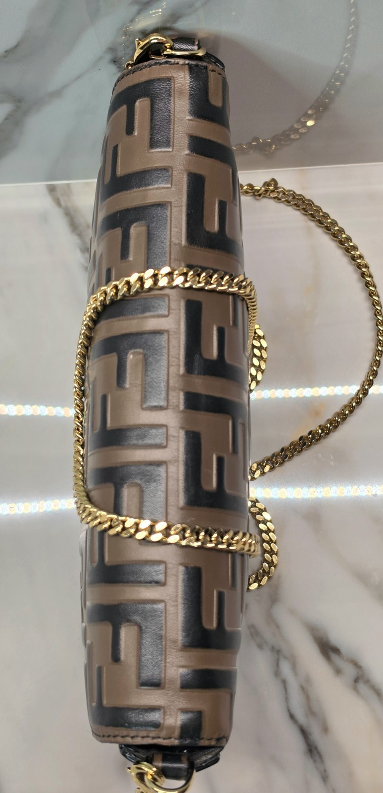 Fendi Vitello FF 1974 Bi-Color Embossed Envelope WOC MSRP: $1,550