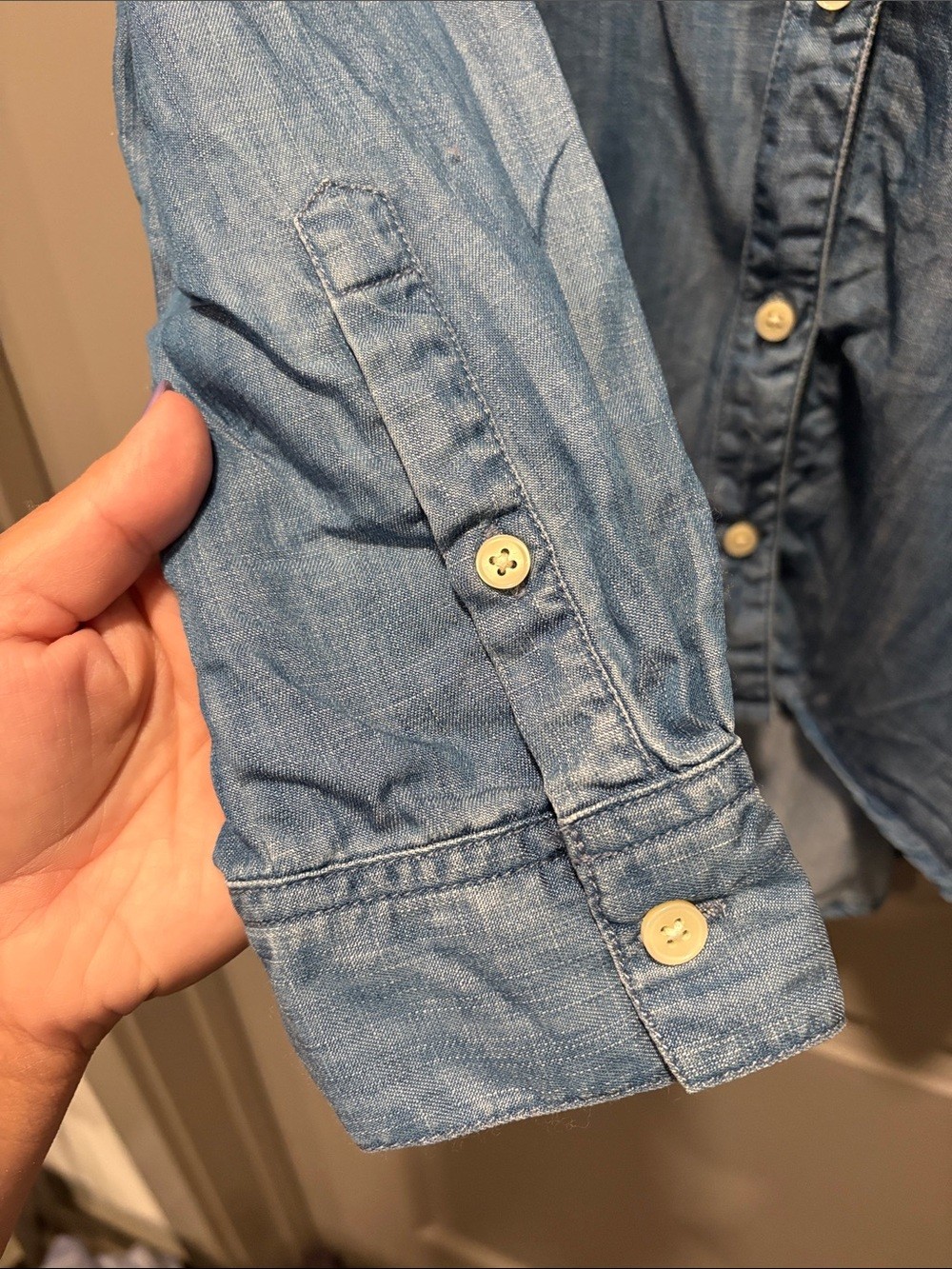 Style & Co Embroidered Chambray Lyocell Button Up Shirt Floral Boho L