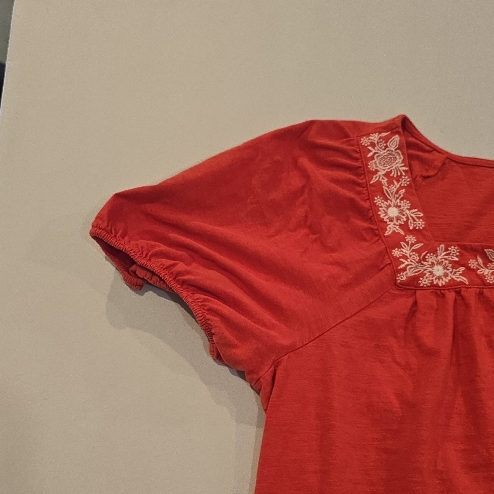 St. John’s Bay Women’s XL Red Square Neck Puff Sleeve Embroidered Peasant Top