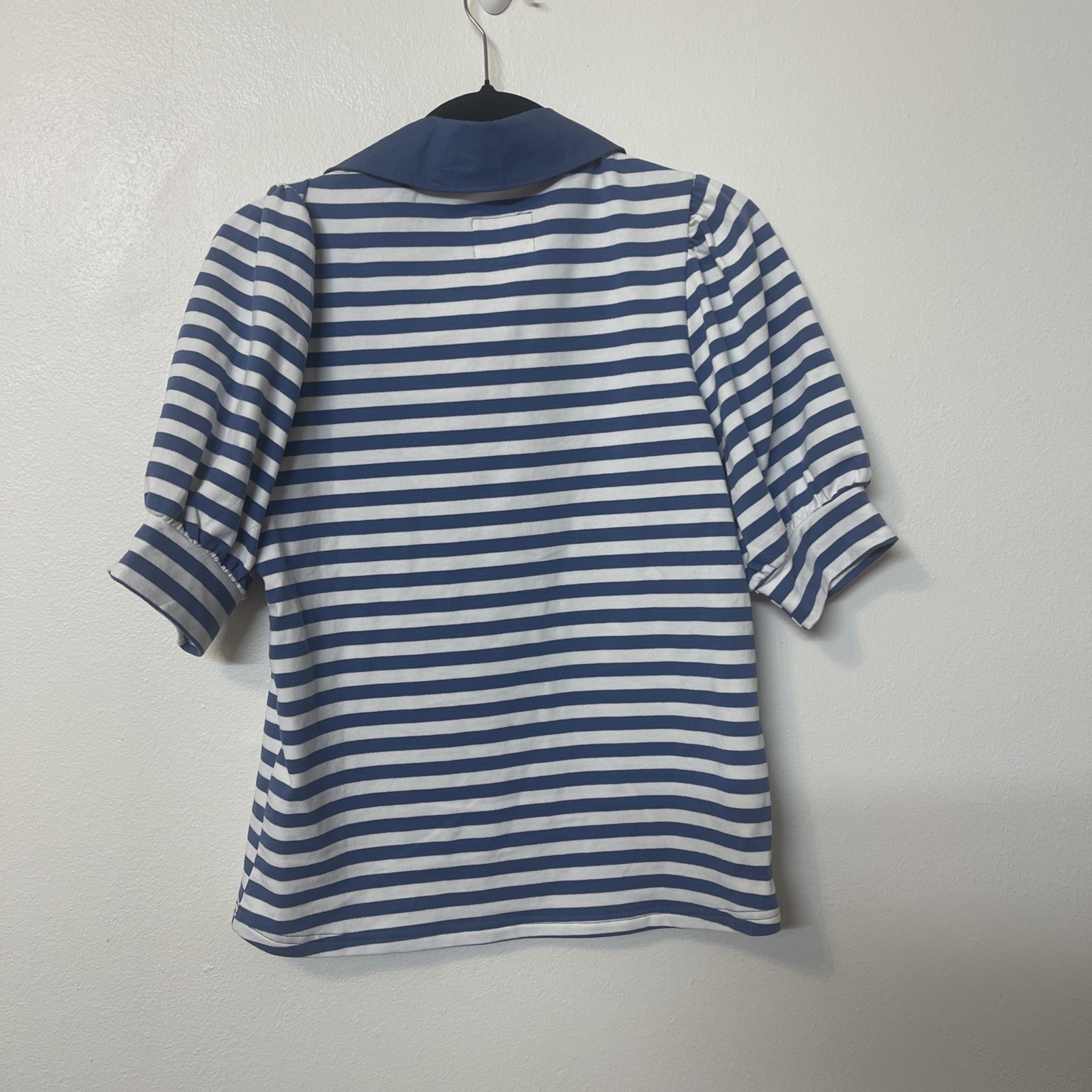 Umgee Branded Top with Blue and Horizontal Stripes with Solid Blue Collar Sz Sm