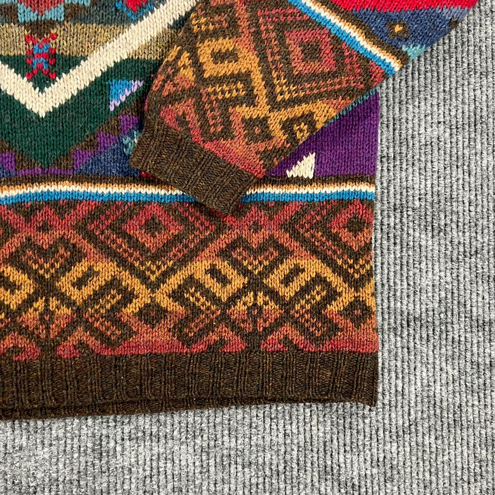 Woolrich Sweater Mens Large Geometric Long Sleeve Crew Handknit Casual Vintage