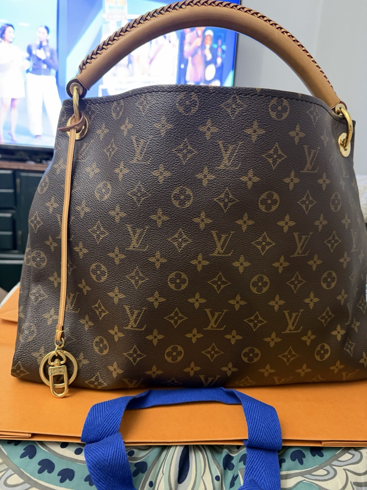Louis Vuitton Artsy Monogram Top Handle Bag Brown Beige Gold Hardware