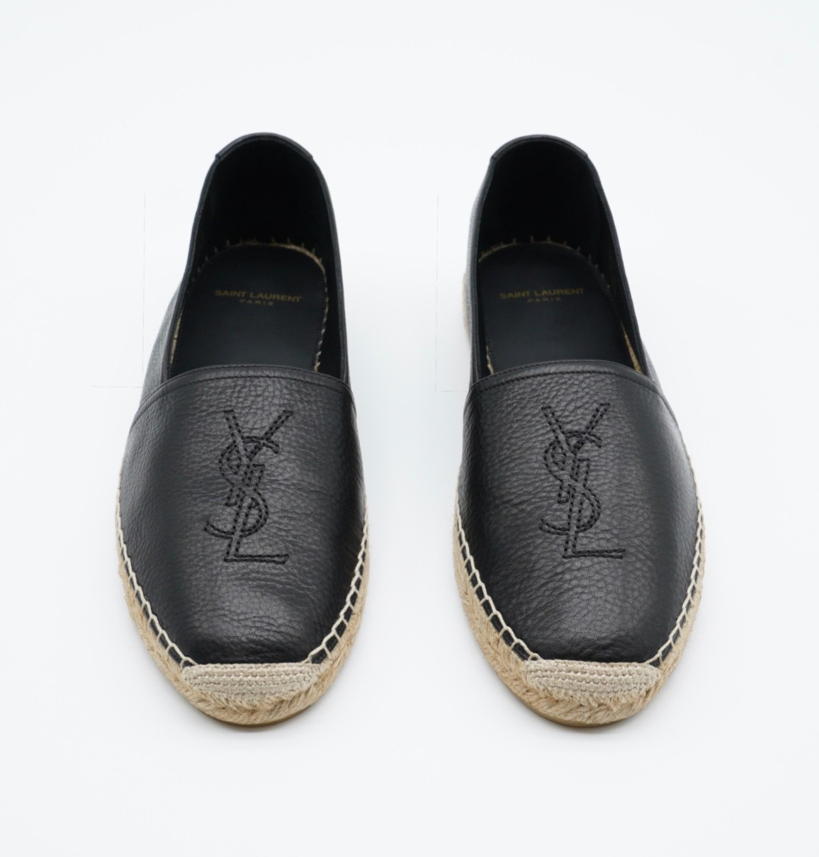 Saint Laurent YSL Espadrilles Black Leather Logo 41 UK 7 US 8 8750G
