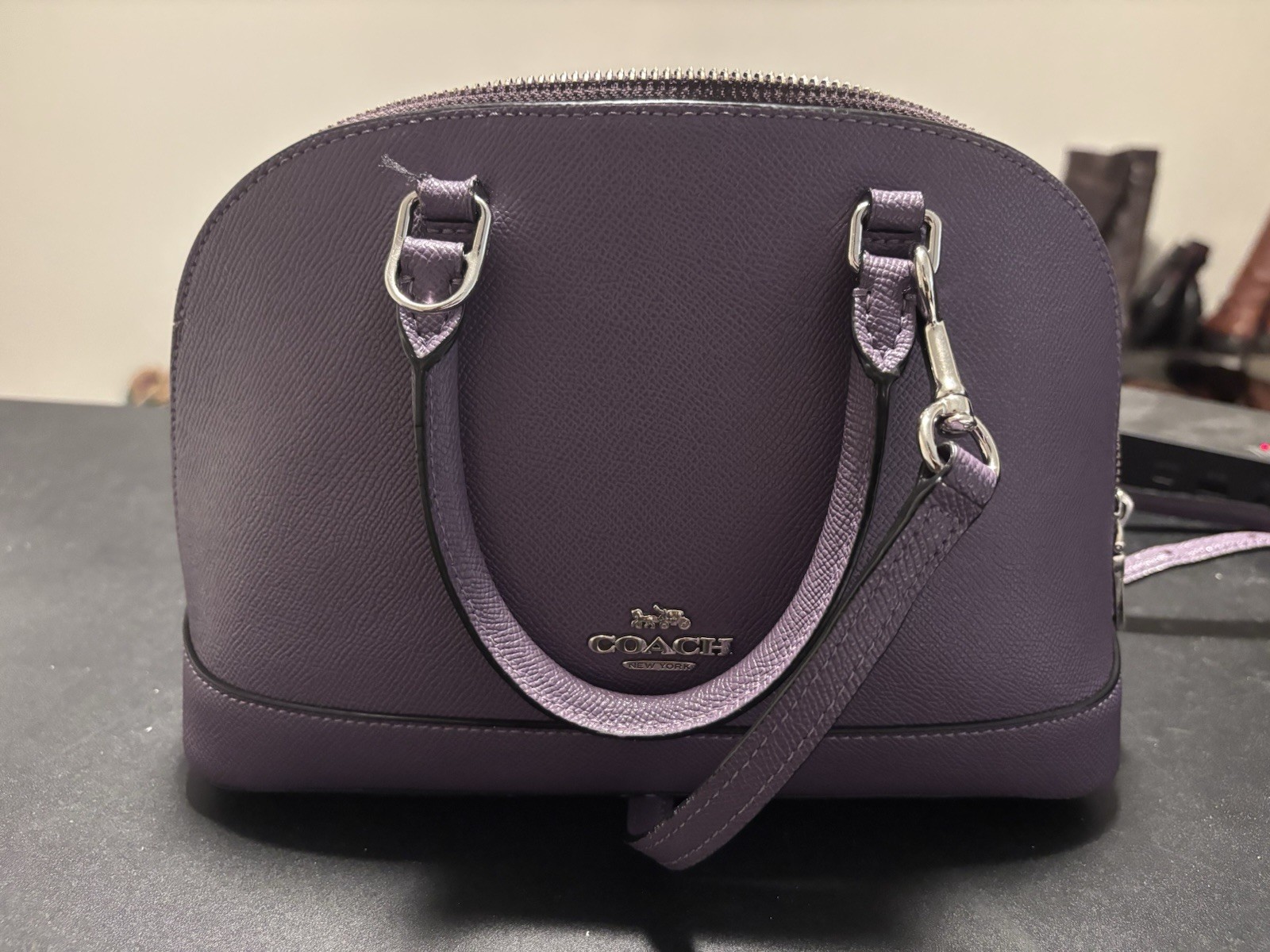 COACH Mini Sierra Satchel Crossgrain Leather Crossbody Bag Purple