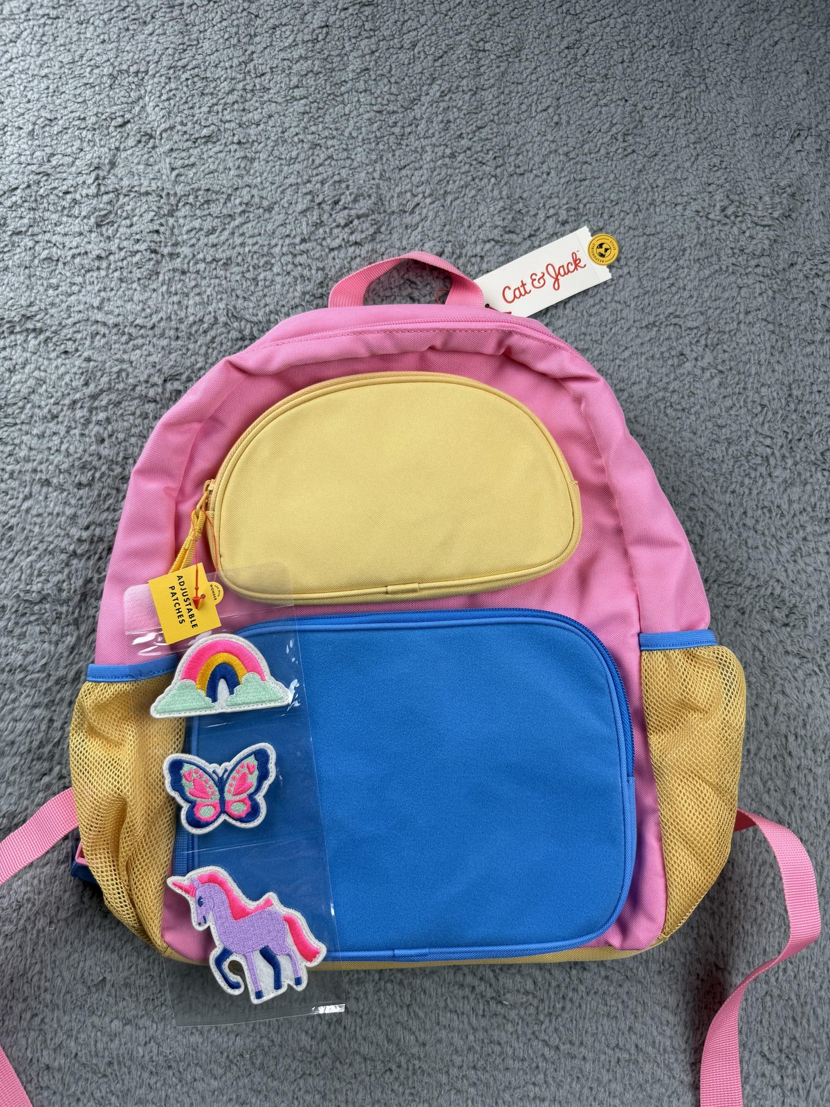 Cat & Jack Backpack Kids Rainbow Unicorn Butterfly Patches School Bookbag New