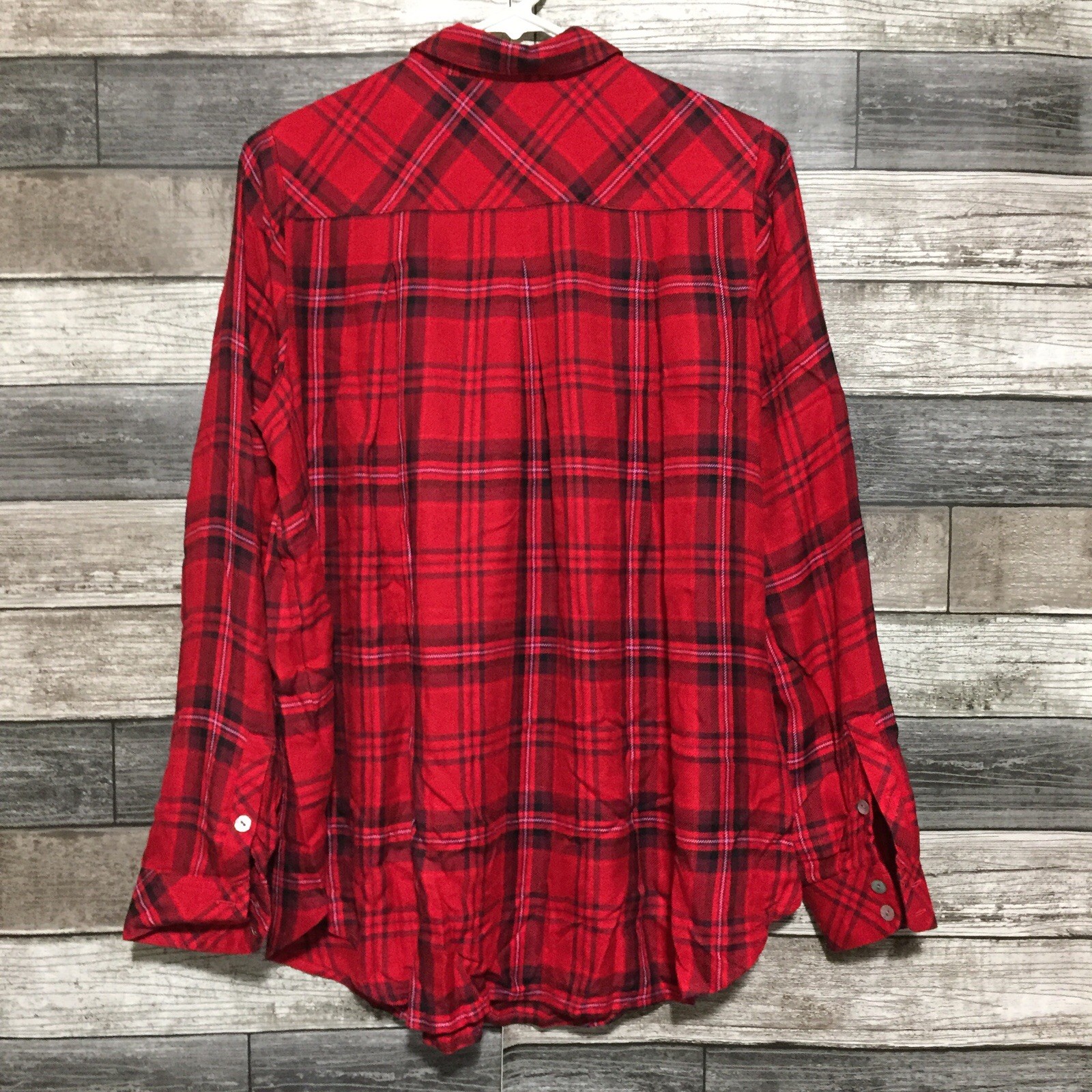 J Jill Relaxed Flannel Shirt Women’s S Red Plaid Button Up Shirt 100% Rayon