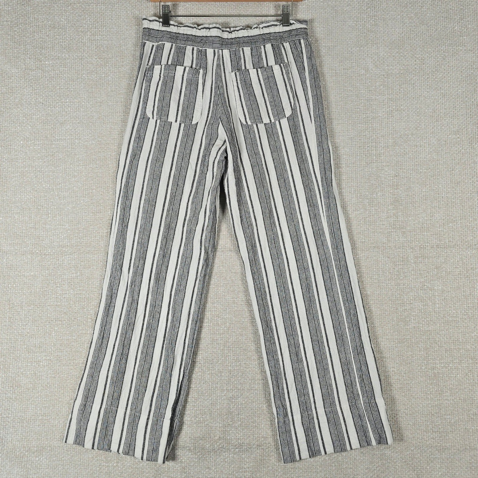 Rewind Womens Striped Linen Blend Wide Leg Paperbag Waist Pants Black White M