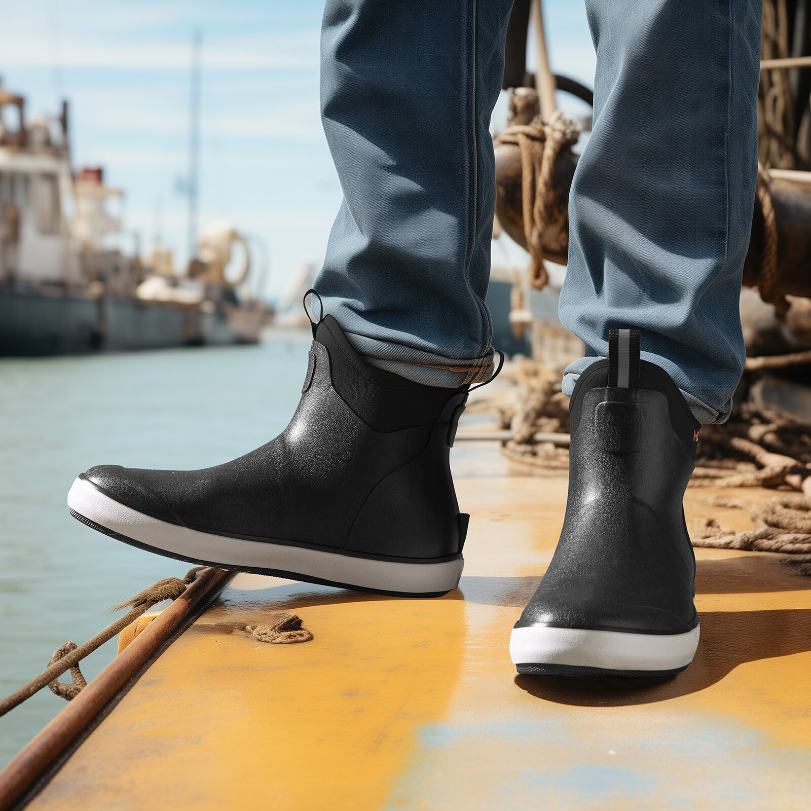 HISEA Men Ankle Deck Boots w/Steel Shank Non-Slip Waterproof Rain Boots Fishing