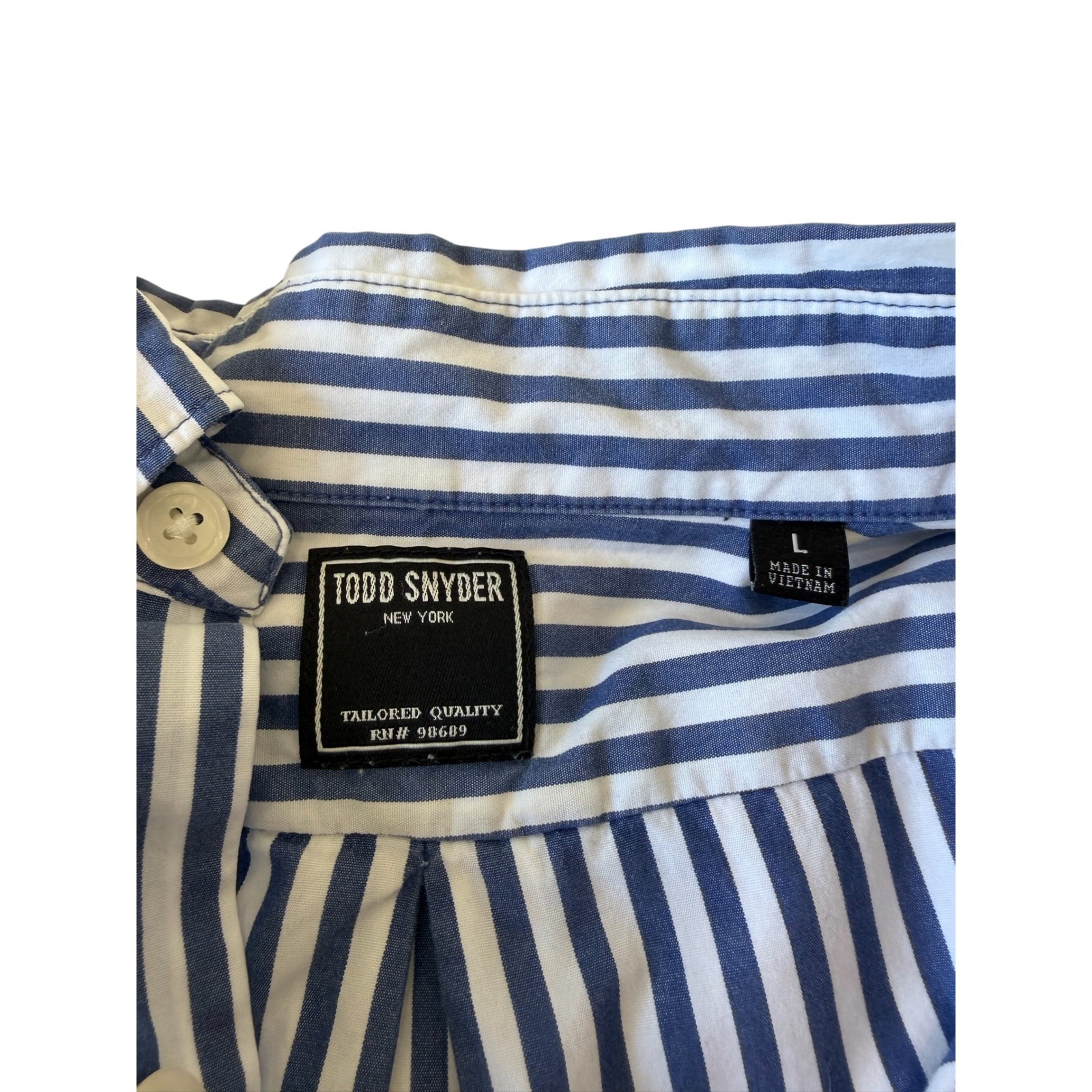 Todd Snyder Mens Blue Striped Button Down Shirt Large Tailored Crisp Poplin