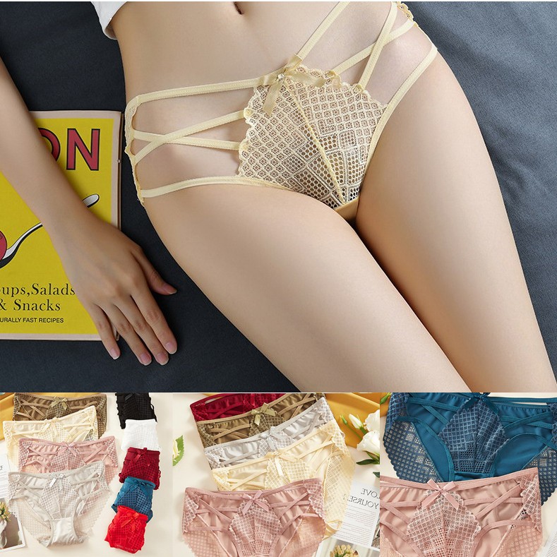 Women Low waist Briefs Squares Stripe Lace Seamless Plus size Underpants 91981