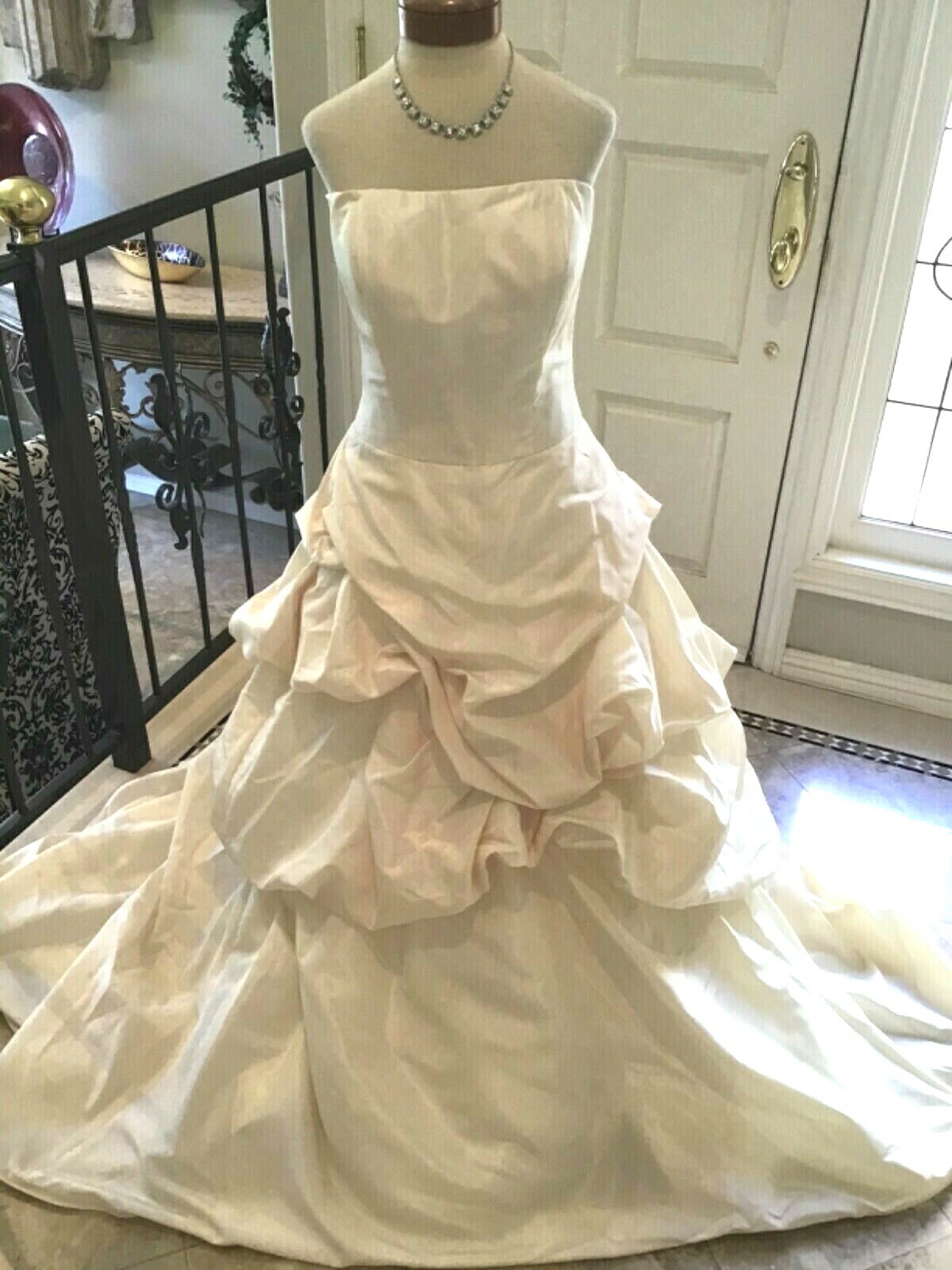 Classics by EDEN BRIDAL Gown Wedding Dress Lt. gold taffeta 10 New
