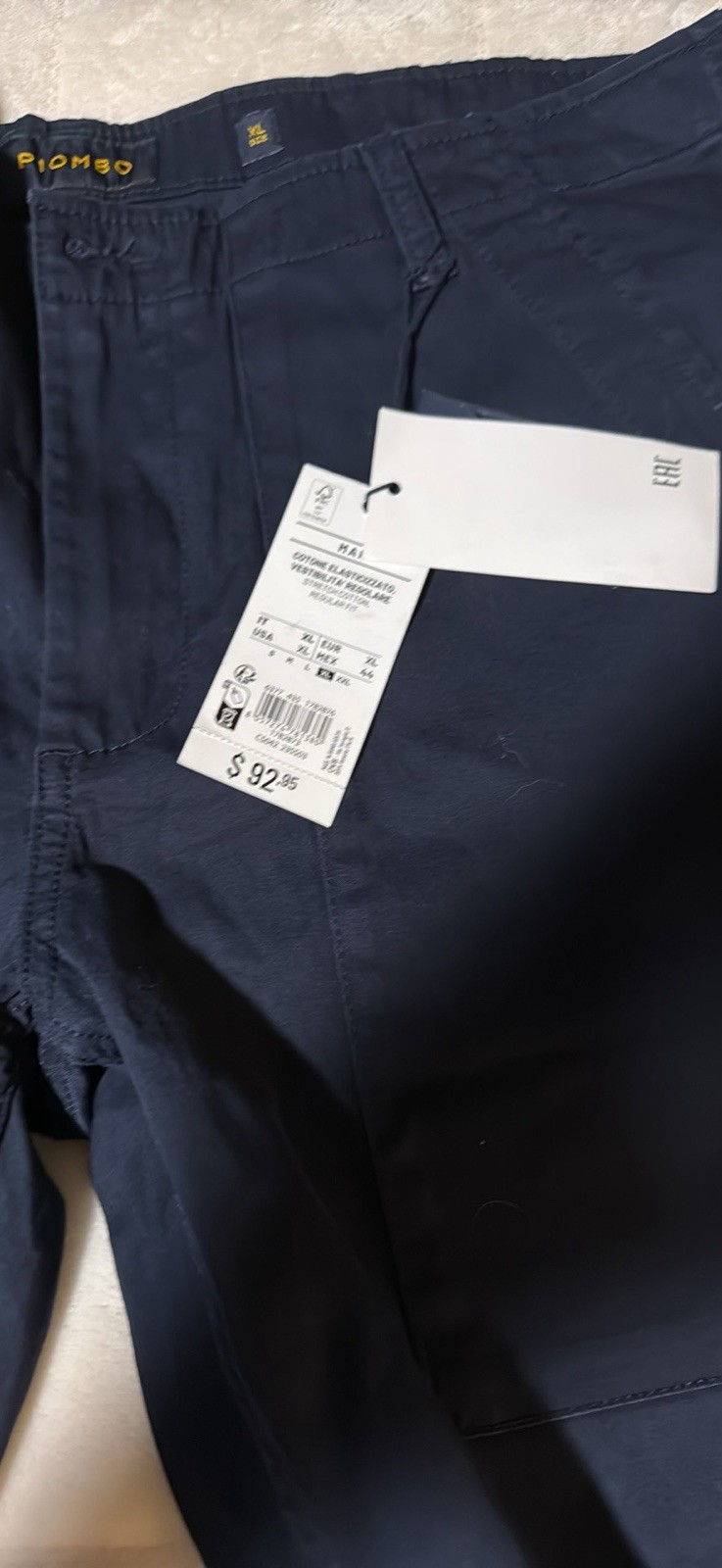 Piombo Men’s Blue Cotton Twill Pleated Straight Leg Pants XL 36W Pockets