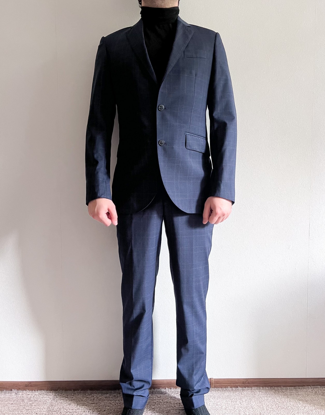 Hackett London x Loro Piana Mayfair Check 2 Piece Suit Navy Slim-Fit Size 38L, S