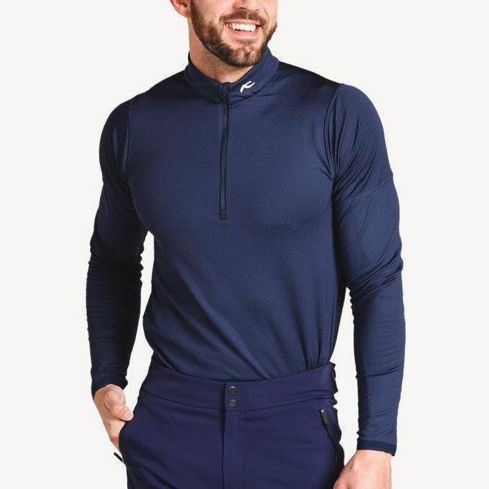 Kjus Men’s Diamond Fleece Half Zip Midlayer Pullover, Navy