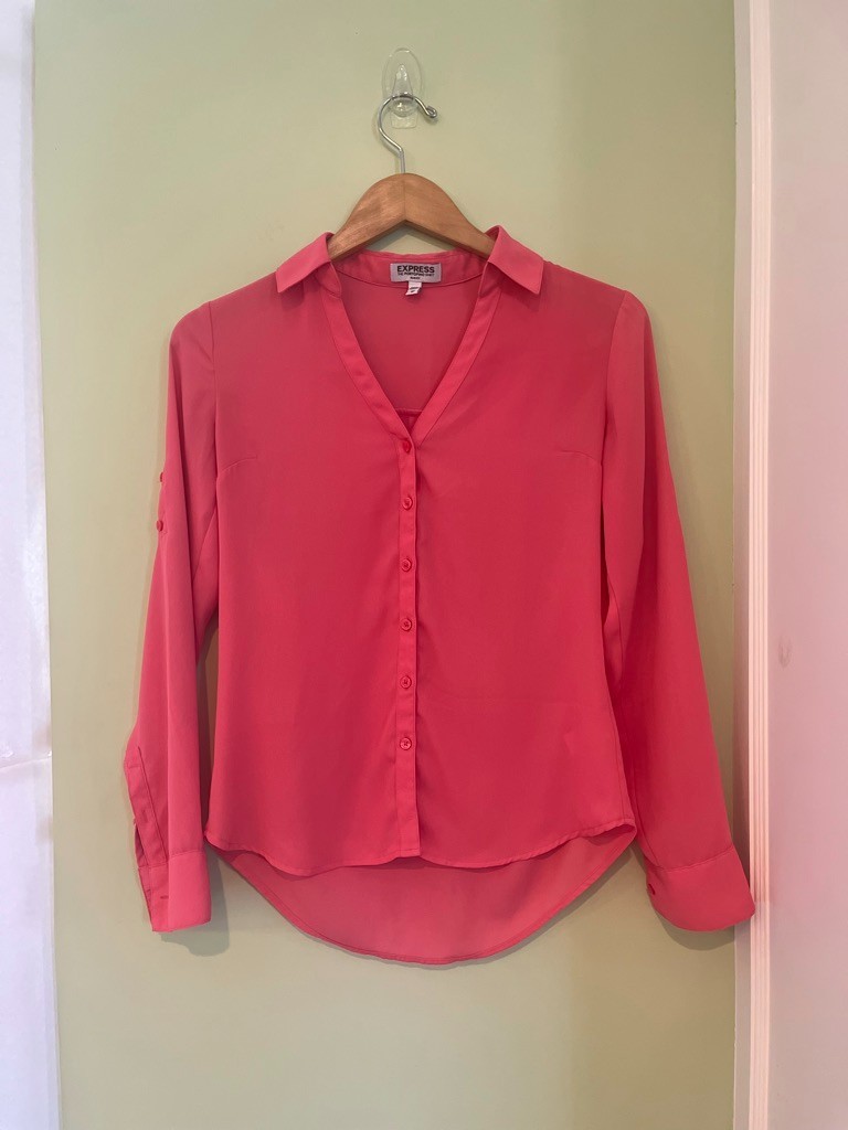 Express Women’s 3 Pack Long Sleeve Blouse Button Up Shirt X-Small Slim Fit