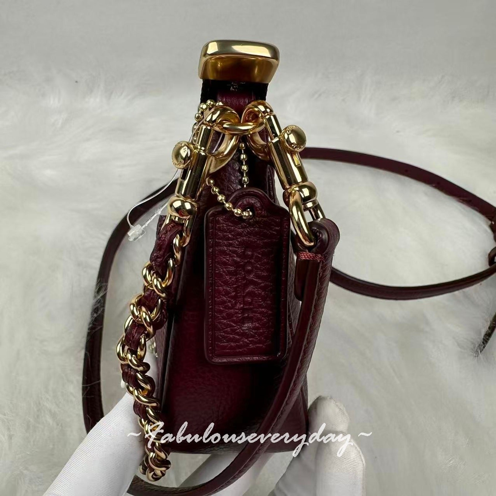 Coach Teri Mini Crossbody Bag With Crystals In Leather/Gold/Dark Wine CCE43 NWT