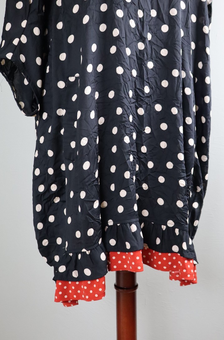 ALEMBIKA $235 Crinkle Polka Dot Ruffle Contrast Hem Dolman Dress Size XL