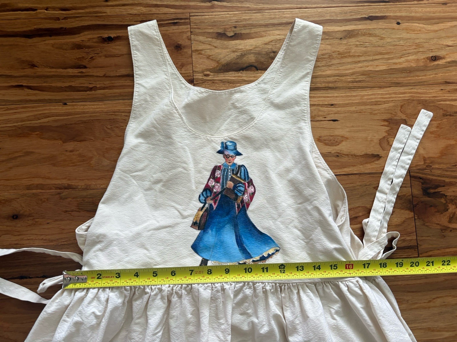 Hand Painted flour sack primitive prairie sleeveless dress school room Greta