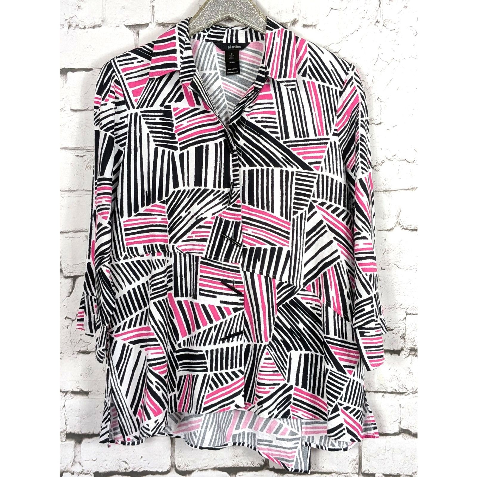 ALI MILES Geo Print Colorful Artsy Asymmetrical Tunic Lagenlook Large