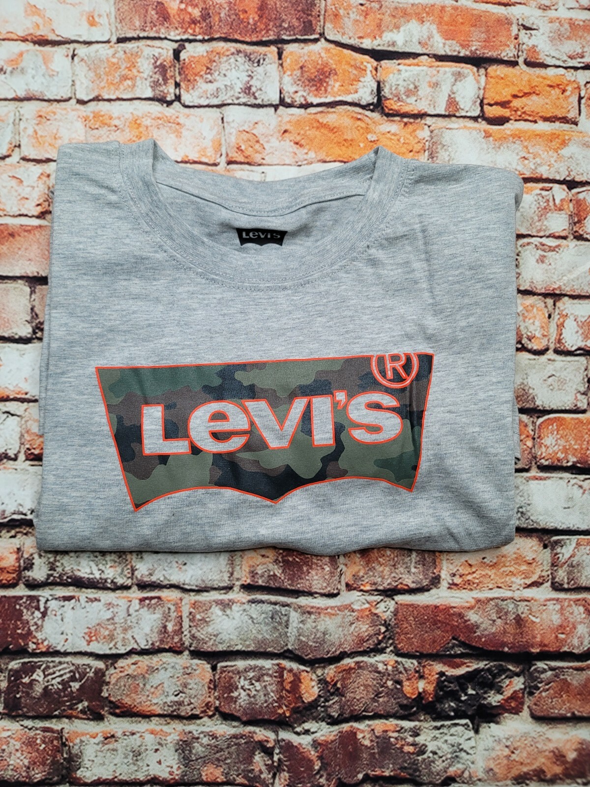 Levi’s Boys Teens Batwing Camo Logo Crew Neck Short Sleeve T-shirt Gray New