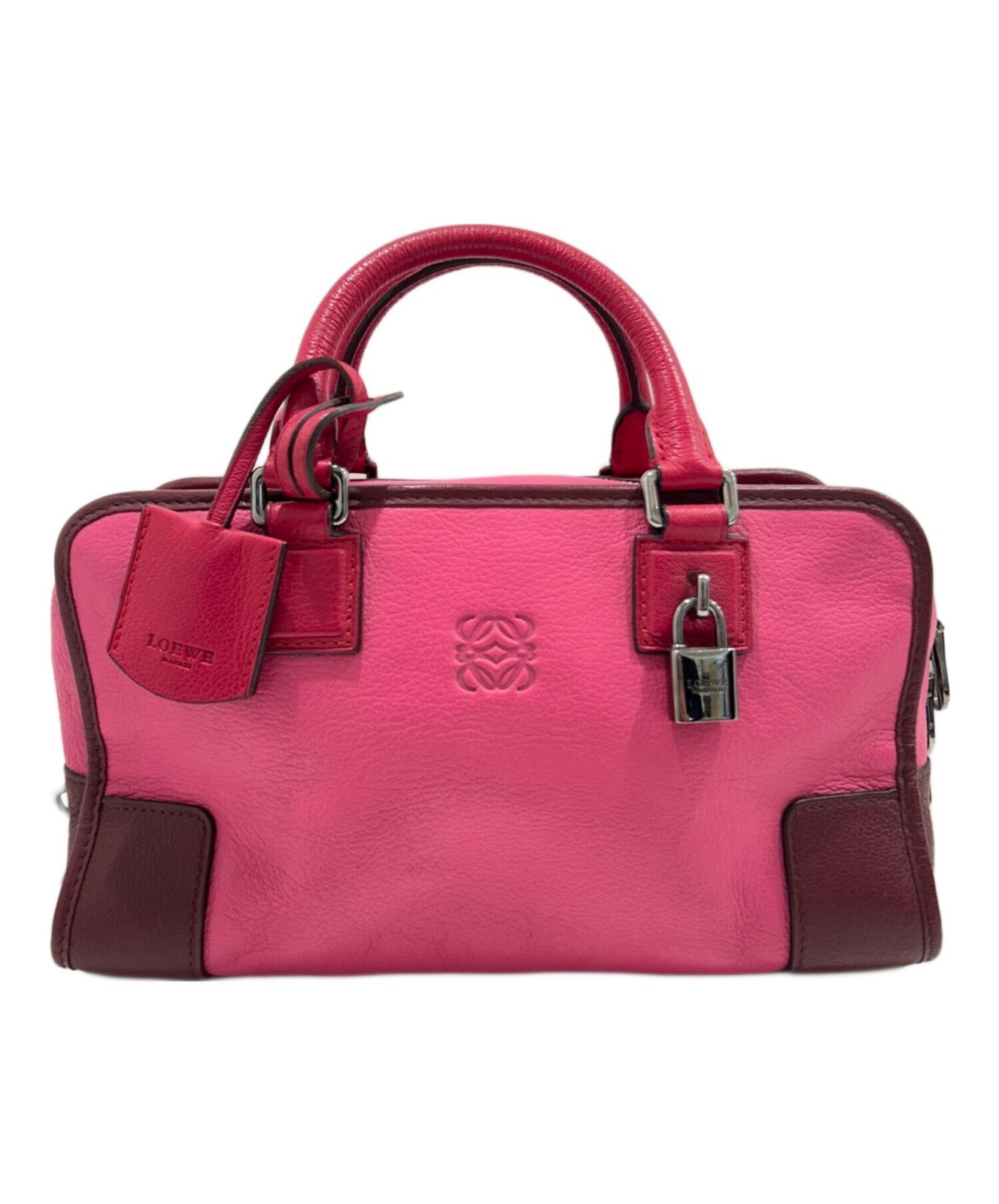 Loewe Amazona 28 Anagram Boston Handbag Leather bag Pink Silver Hardware 11.4in