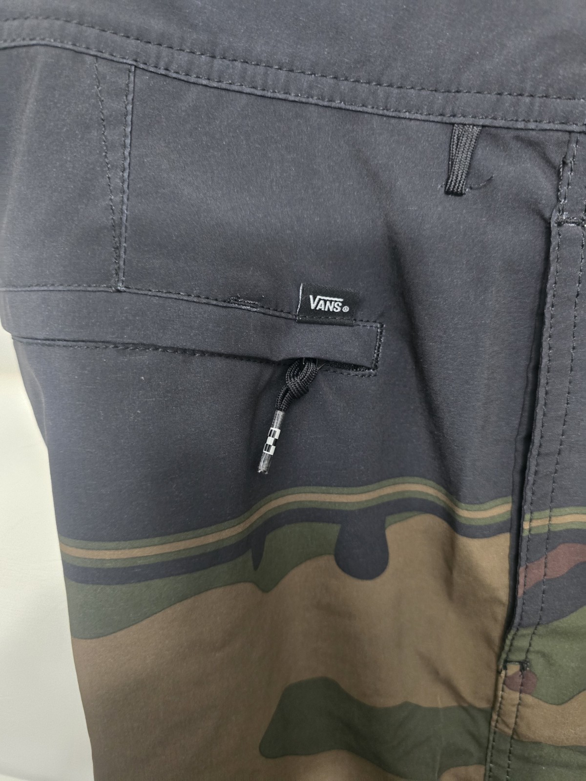 VANS Men’s Polyester Boardshorts Black/Green/Brown Camo Drawstring Regular
