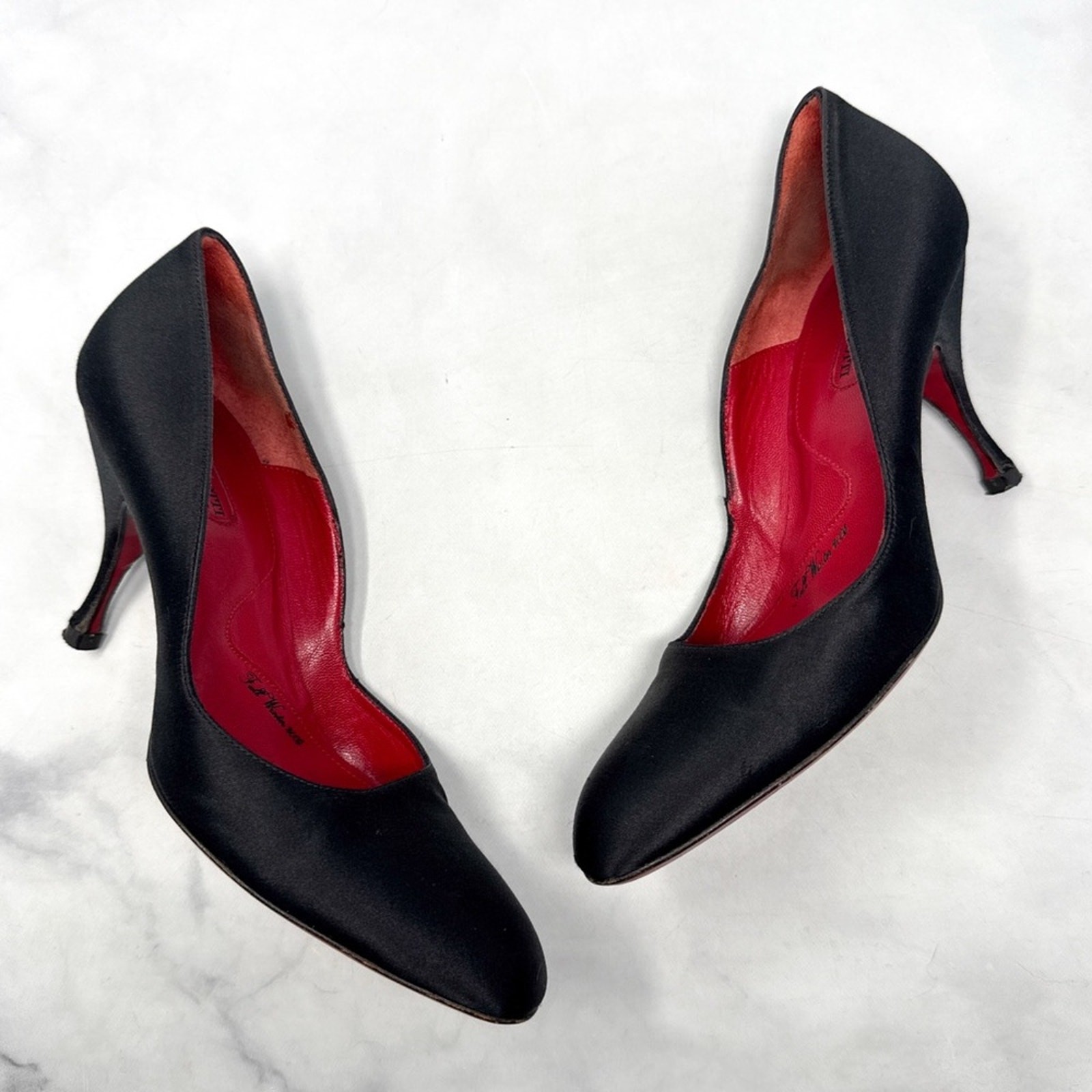 Cesare Paciotti Vintage 2005 Y2K Silk Satin Mid Height Pump Heels Black Gothic