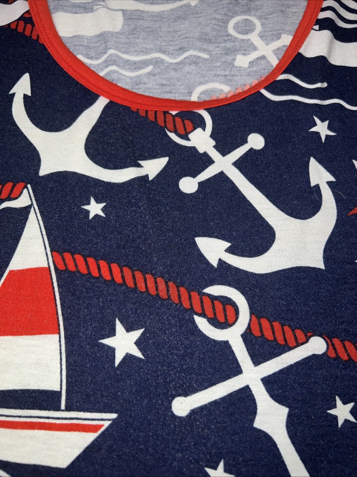 XL 18/20 16 LuLaRoe Nicki Dress Pockets Sleeveless Red/white/blue Anchor Sails