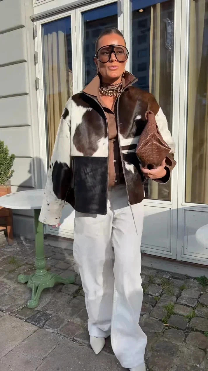 Women’s Cow Print Leather Jacket | Genuine Hair-On Cowhide Western Coat