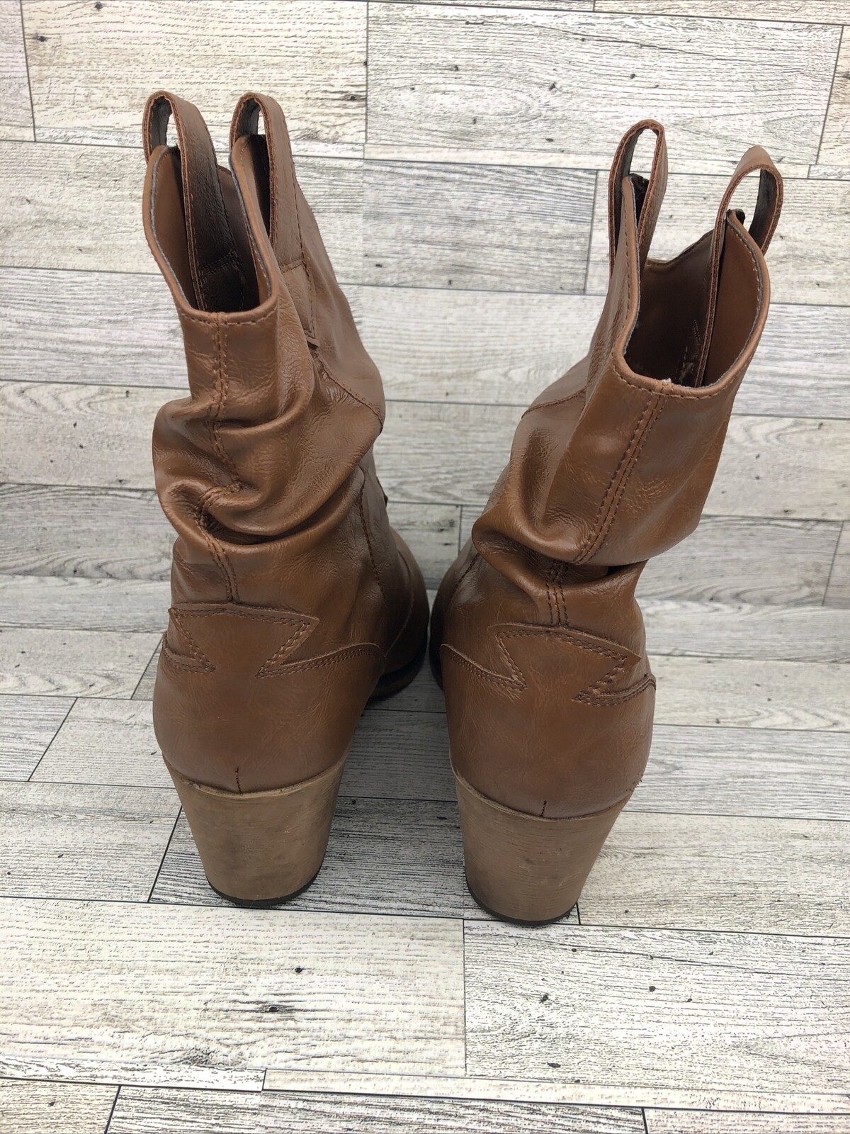 Charles Albert 100% vegan leather slouch calf brown heel cowboy boots 8 women