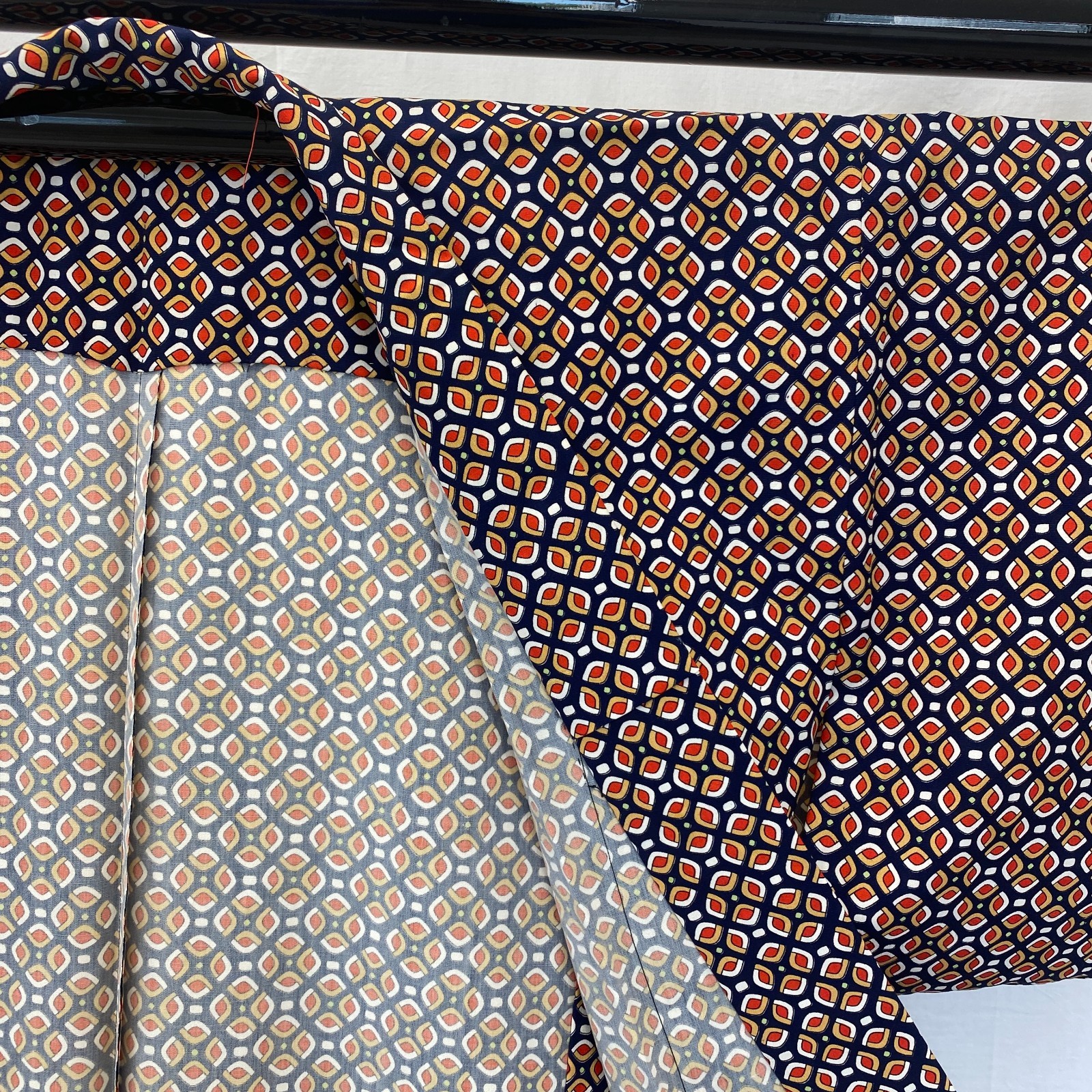 Japanese Vintage Kimono Polyester Navy No Lining Komon Traditional Length 63 in