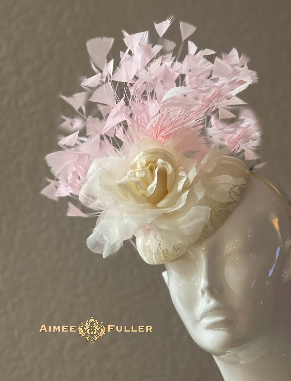 Kentucky Derby Fascinator Ivory White Moss Green Rose Hat Royal Ascot Bridal Hat