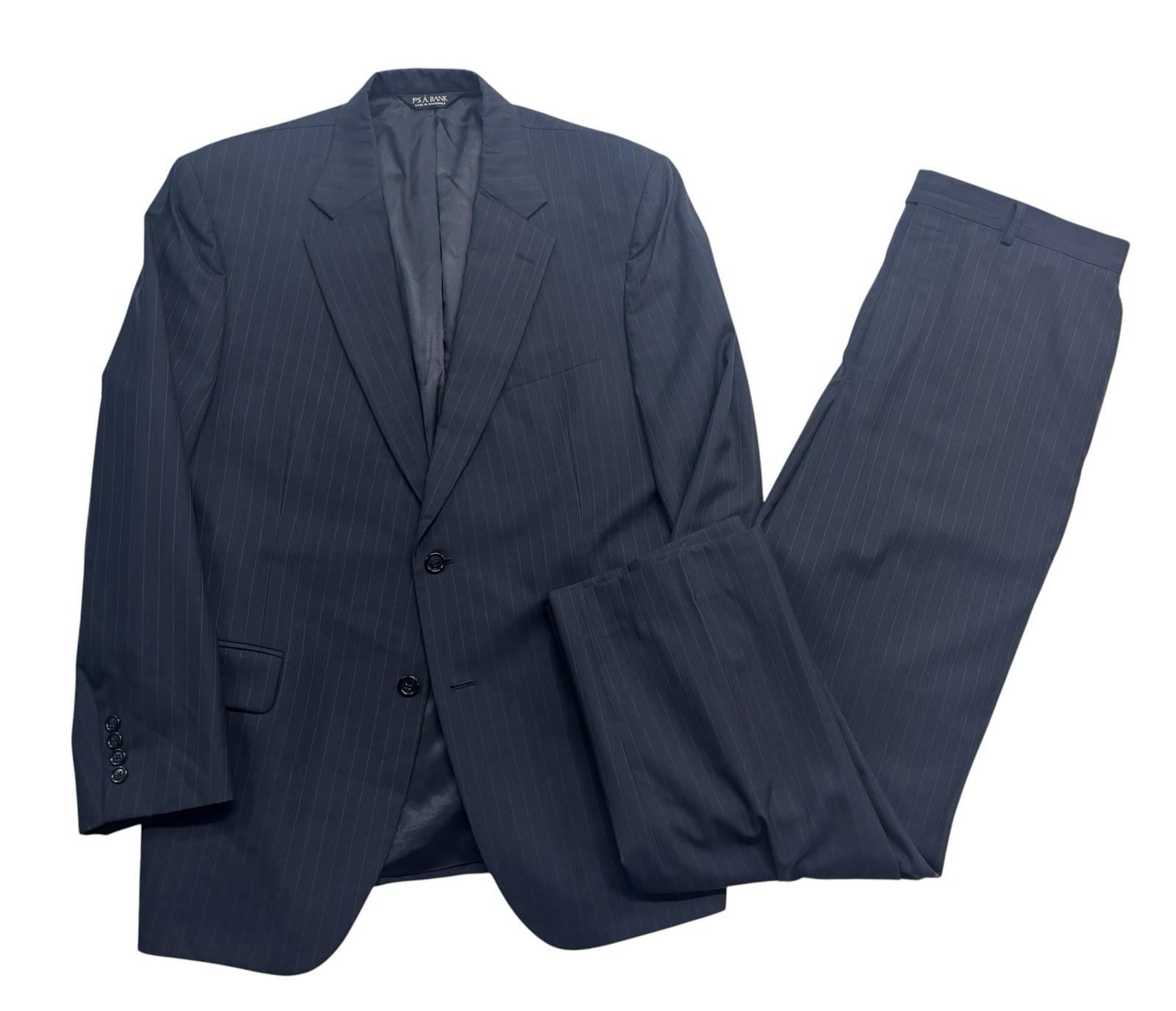 Jos A Bank 42R 36×31 Navy Blue Stripe 2pc Pant Suit Flat Front Wool Classic