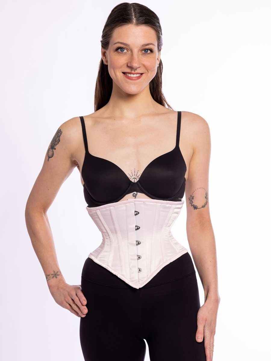 New Defective 201 Authentic Pink Satin 24” Steel Boned Underbust Waspie Corset